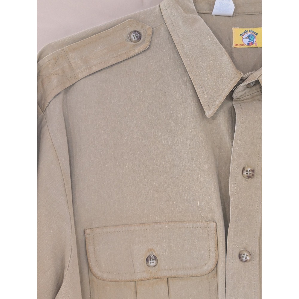 VTG Duck Head‎ Mens Button Down Long Sleeve Shirt Olive Green Military Style - Picture 4 of 8